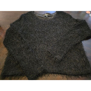 Women's Vintage Y2K Karen Kane Black Fuzzy Crew Neck Sweater L Whimsygoth Glam